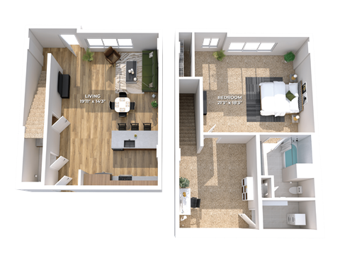 Floor plan for 1 bed, 1 bath, 1463 sqft
